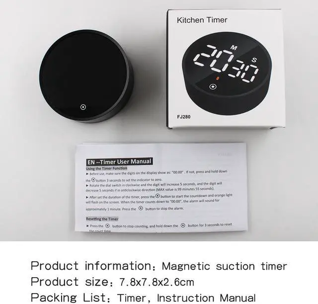 Alt view image 7 of 7 - DURFICST Digital Countdown Magnetic Egg Timer, Kitchen Timer for Kids,Rotating LED Countdown Timer 280 Digital Display Magnetic Multifunctional Timer Black, Kitchen Timer for Kids Digital Countdown