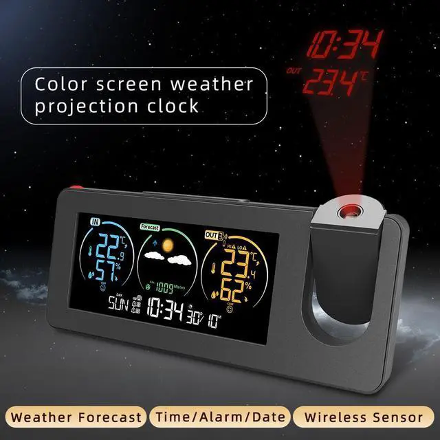 Alt view image 2 of 6 - DURFICST FJ3538 New Electronic Projection Clock Weather Station Weather Forecast Temperature and Humidity Color Screen Digital Alarm Clock