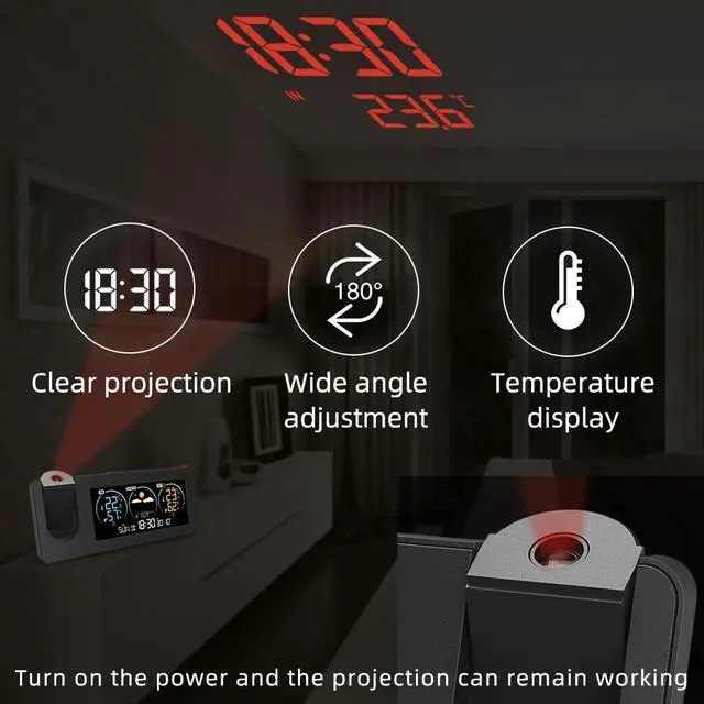 Alt view image 4 of 6 - DURFICST FJ3538 New Electronic Projection Clock Weather Station Weather Forecast Temperature and Humidity Color Screen Digital Alarm Clock