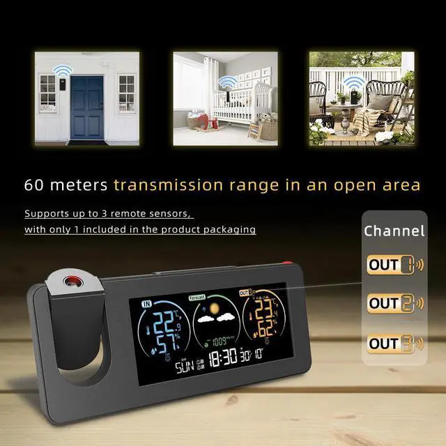 Alt view image 5 of 6 - DURFICST FJ3538 New Electronic Projection Clock Weather Station Weather Forecast Temperature and Humidity Color Screen Digital Alarm Clock