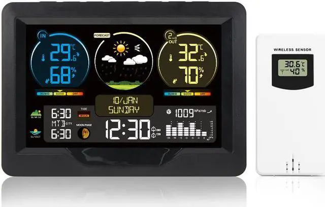 Main image of DURFICST Weather Station, FJ3383M Smart Weather Station with Clock Indoor Outdoor Temperature and Humidity Meter Multifunctional Large Color Screen Weather Clock Temperature Gauge