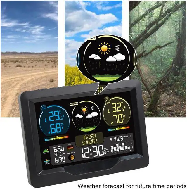 Alt view image 4 of 6 - DURFICST Weather Station, FJ3383M Smart Weather Station with Clock Indoor Outdoor Temperature and Humidity Meter Multifunctional Large Color Screen Weather Clock Temperature Gauge