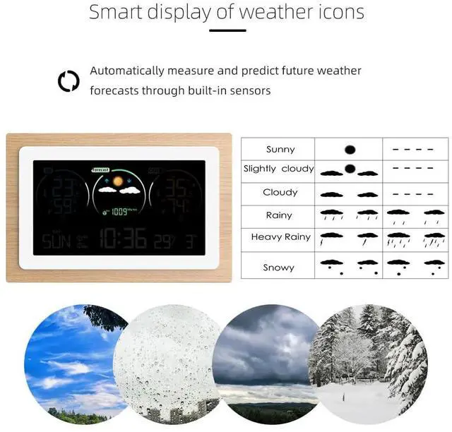 Alt view image 6 of 7 - DURFICST Weather Station,FJ3399C Smart Weather Station with Clock Indoor and Outdoor Temperature and Humidity Measurement Multifunctional VA Large Color Screen Weather Clock