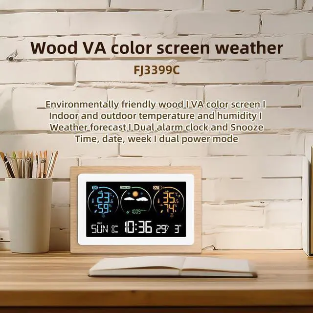 Alt view image 3 of 7 - DURFICST Weather Station,FJ3399C Smart Weather Station with Clock Indoor and Outdoor Temperature and Humidity Measurement Multifunctional VA Large Color Screen Weather Clock