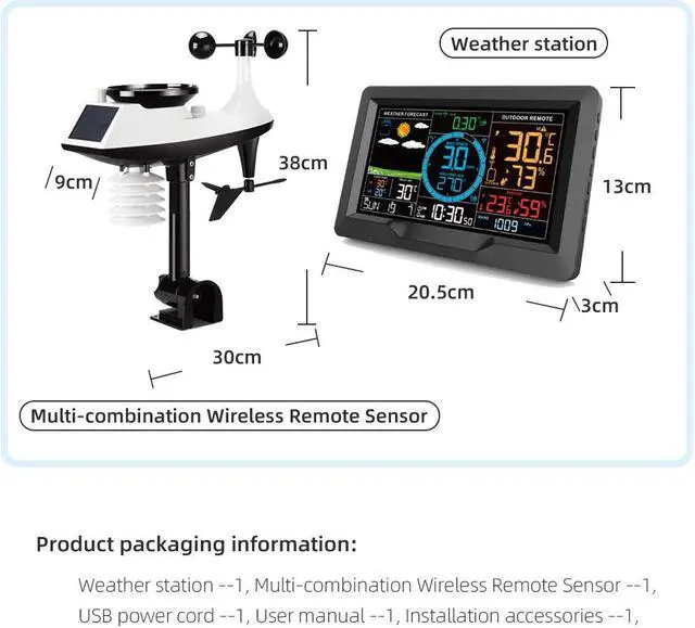 Alt view image 6 of 6 - DURFICST FJ3390A Multifunctional Professional Weather Station, Temperature, Humidity, Wind Speed and Precipitation Detection, Weather Forecast Clock