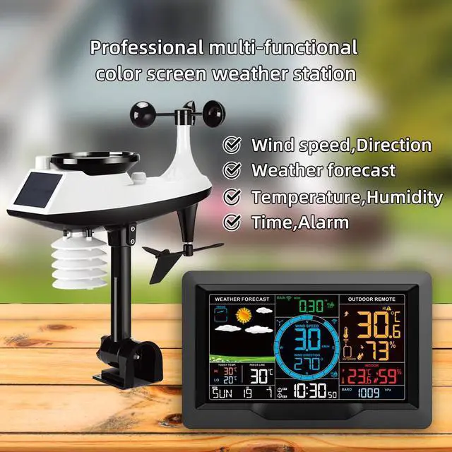 Alt view image 2 of 6 - DURFICST FJ3390A Multifunctional Professional Weather Station, Temperature, Humidity, Wind Speed and Precipitation Detection, Weather Forecast Clock