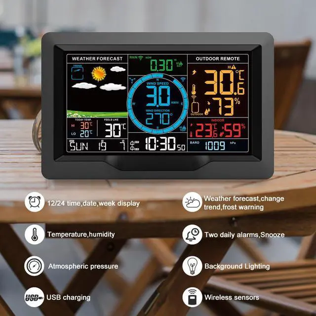 Alt view image 4 of 6 - DURFICST FJ3390A Multifunctional Professional Weather Station, Temperature, Humidity, Wind Speed and Precipitation Detection, Weather Forecast Clock