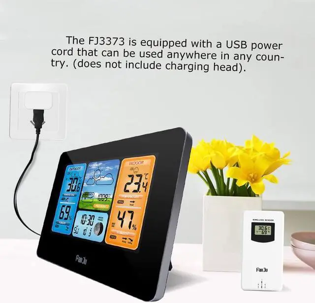 Alt view image 5 of 7 - DURFICST FJ3373 Multifunction Digital Weather Station LCD Alarm Clock Indoor Outdoor Weather Forecast Barometer Thermometer Hygrometer with Wireless Outdoor Sensor USB Power Cord