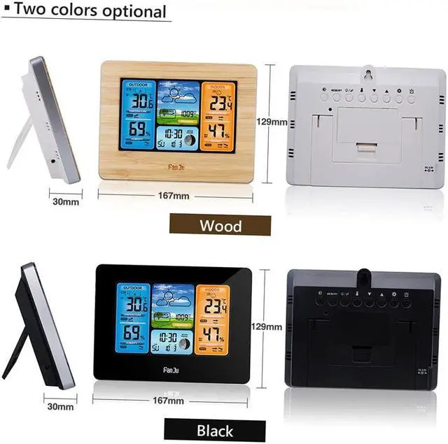 Alt view image 6 of 7 - DURFICST FJ3373 Multifunction Digital Weather Station LCD Alarm Clock Indoor Outdoor Weather Forecast Barometer Thermometer Hygrometer with Wireless Outdoor Sensor USB Power Cord