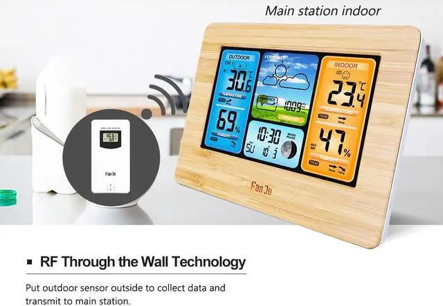 Alt view image 3 of 7 - DURFICST FJ3373 Multifunction Digital Weather Station LCD Alarm Clock Indoor Outdoor Weather Forecast Barometer Thermometer Hygrometer with Wireless Outdoor Sensor USB Power Cord