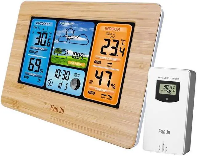 Main image of DURFICST FJ3373 Multifunction Digital Weather Station LCD Alarm Clock Indoor Outdoor Weather Forecast Barometer Thermometer Hygrometer with Wireless Outdoor Sensor USB Power Cord