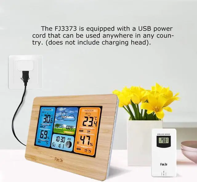 Alt view image 5 of 7 - DURFICST FJ3373 Multifunction Digital Weather Station LCD Alarm Clock Indoor Outdoor Weather Forecast Barometer Thermometer Hygrometer with Wireless Outdoor Sensor USB Power Cord