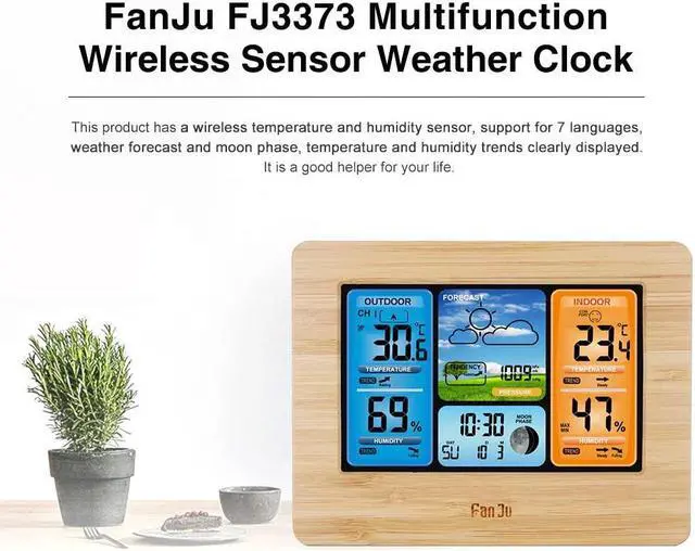 Alt view image 2 of 7 - DURFICST FJ3373 Multifunction Digital Weather Station LCD Alarm Clock Indoor Outdoor Weather Forecast Barometer Thermometer Hygrometer with Wireless Outdoor Sensor USB Power Cord