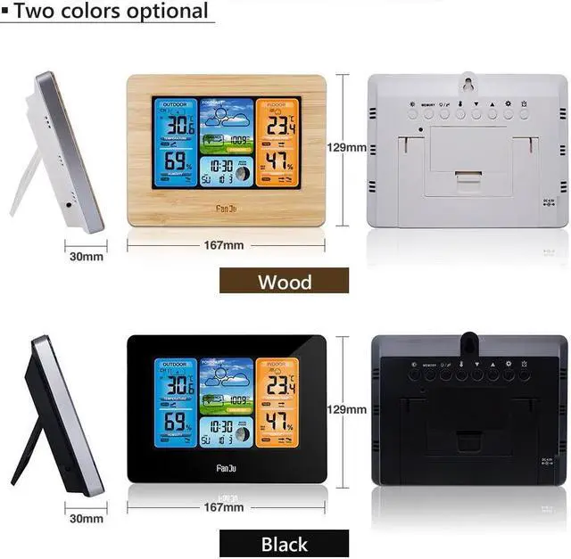 Alt view image 7 of 7 - DURFICST FJ3373 Multifunction Digital Weather Station LCD Alarm Clock Indoor Outdoor Weather Forecast Barometer Thermometer Hygrometer with Wireless Outdoor Sensor USB Power Cord