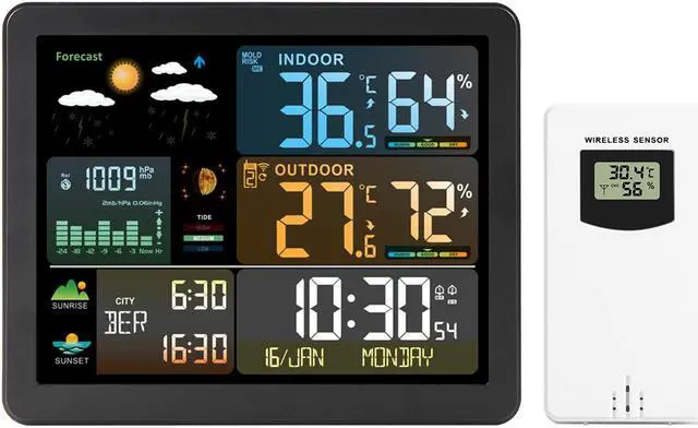 Main image of DURFICST Weather Station, FJ3566M Smart Weather Station with Clock Indoor Outdoor Temperature and Humidity Meter Multifunctional Large Color Screen Weather Clock Temperature Gauge