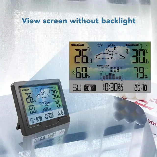 Alt view image 2 of 6 - DURFICST Wireless Weather Station Indoor Outdoor, Digital Thermometer Humidity Monitor Forecast Station with Atomic Clock, Calendar and Adjustable Backlight for Home