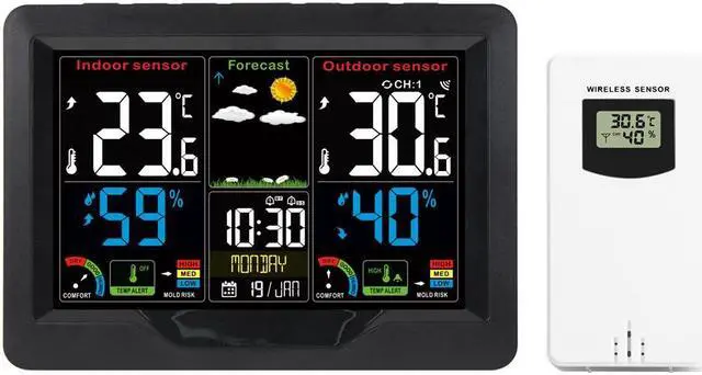 Main image of DURFICST FJ3383C Color Display Weather Station, Digital Clock, Barometer, Thermometer, Hygrometer, Outdoor Sensor with Trend, Mold Risk