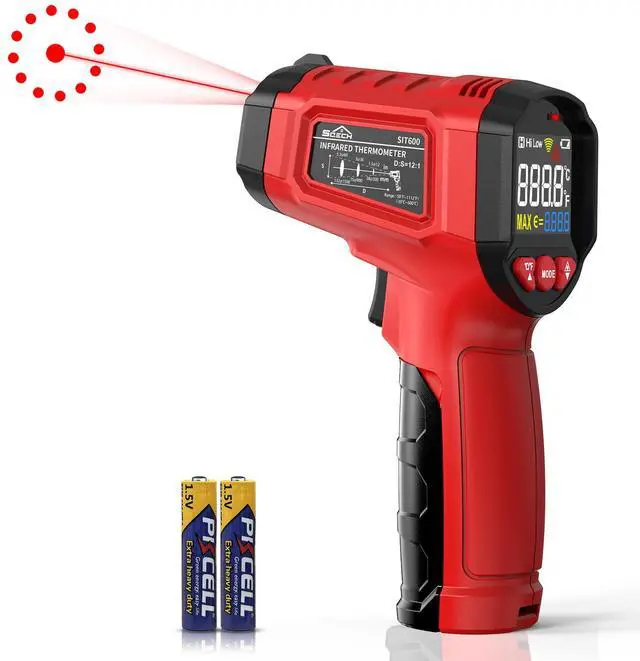 Main image of SQECH Infrared Thermometer Gun,Laser Thermometer Gun -58~1112(-50~600) ,Non-Contact Temperature Gun with Adjustable Emissivity&Color Backlight for Cooking, Pizza Oven,BBQ,Fridge,Engine,HVAC(Red)