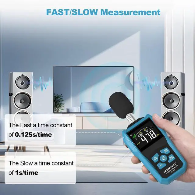 Alt view image 2 of 7 - DURFICST Decibel Meter, Sound Level Meter, Portable Level Meter, dB/SONE Units Fast Switching, with LCD Colour Screen, Backlight, A/C Counterweight, Sound meter for home and construction sites