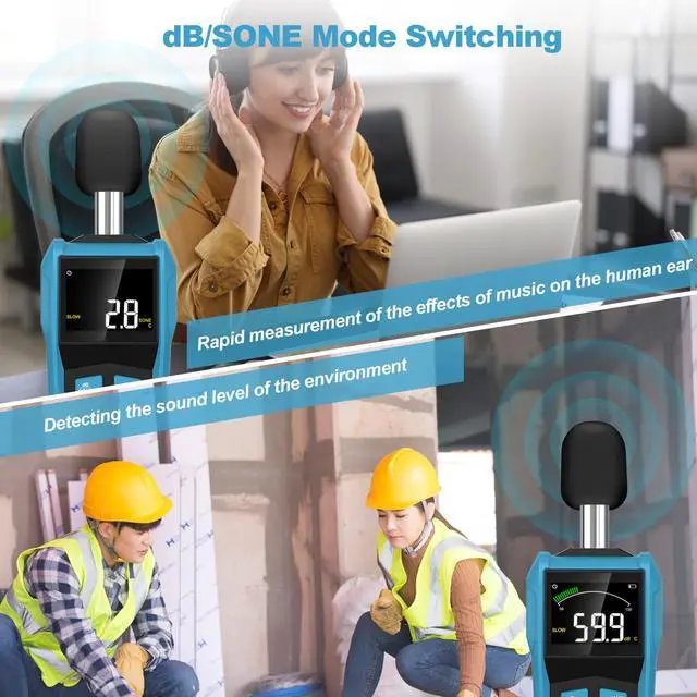 Alt view image 5 of 7 - DURFICST Decibel Meter, Sound Level Meter, Portable Level Meter, dB/SONE Units Fast Switching, with LCD Colour Screen, Backlight, A/C Counterweight, Sound meter for home and construction sites