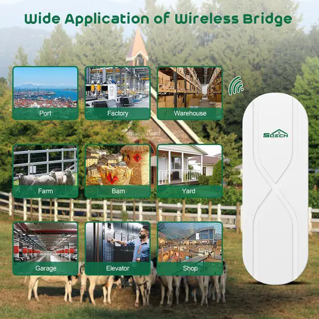 Alt view image 7 of 7 - SQECH Wireless Bridge,WB503X-S Point to Point Wireless Bridge with 100/100Mbps LAN Ports, 3KM 5.8G WiFi Bridge for PTP/PTMP with 14dBi High Gain Antenna,24V-55V POE Power Supply,2 RJ45 LAN Port,2 Pack