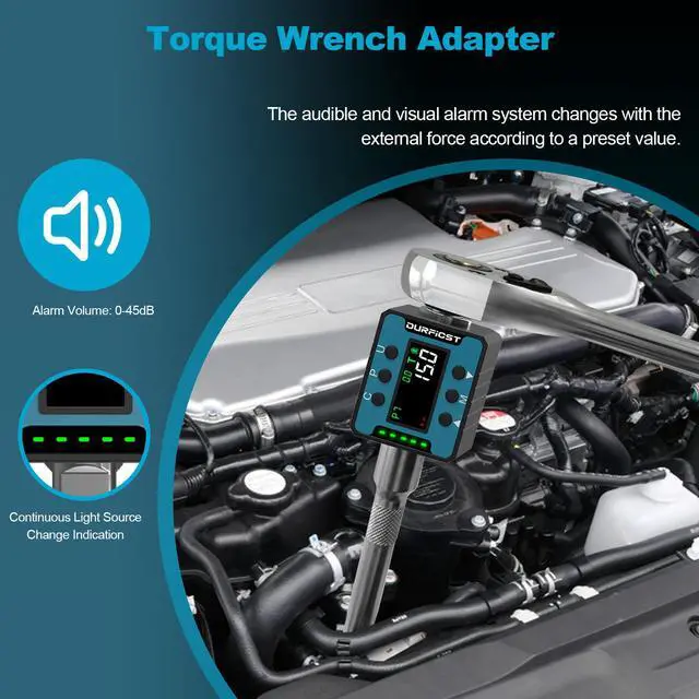 Alt view image 6 of 7 - DURFICST Digital Torque Wrench,1/2" Digital Torque Adapter with Backlight/Alarm, Electronic Torque Wrench Converter with ±2% Accuracy, Range 4-135 N.m,Buzzer and LED Indicator, for Automotive Repair.