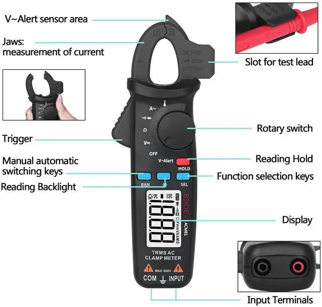 Alt view image 6 of 7 - DURFICST ACM81 Leakage Current Clamp Meter 2000 Counts Multimeter Auto Range Current Voltage Tester AC DC Ammeters High Precision Digital Display Current Sensor