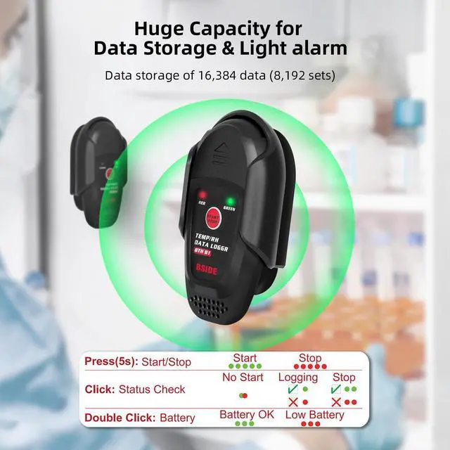 Alt view image 3 of 7 - DURFICST BTH81 Humidity and Temperature Data Logger High/Low Alarm 16384 Data Storage USB Export Humidity Data Logger, Hygrometer