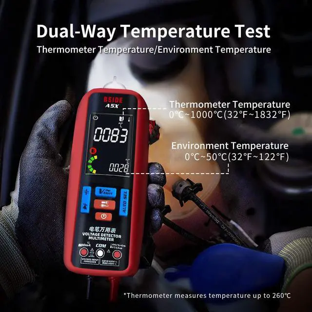 Alt view image 6 of 6 - DURFICST Smart Digital Multimeter Color LCD Auto Current Tester with Temperature Probe VFD Voltage Tester Capacitance Resistance Hz Diode with Case and Rechargeable Battery