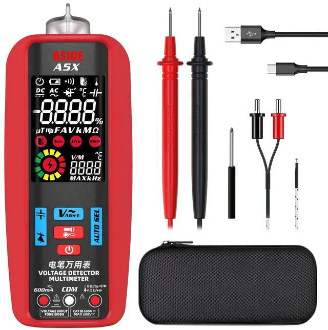 Main image of DURFICST Smart Digital Multimeter Color LCD Auto Current Tester with Temperature Probe VFD Voltage Tester Capacitance Resistance Hz Diode with Case and Rechargeable Battery