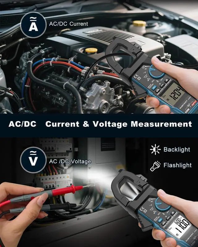 Alt view image 7 of 7 - DURFICST Clamp Meter Digital Inrush Clamp Multimeter AC/DC 600A 6000 Counts Amp Voltage Tester with VFD, LOZ Mode,Measures AC/DC Current Voltage NCV Temperature Resistance Capacitance Frequency