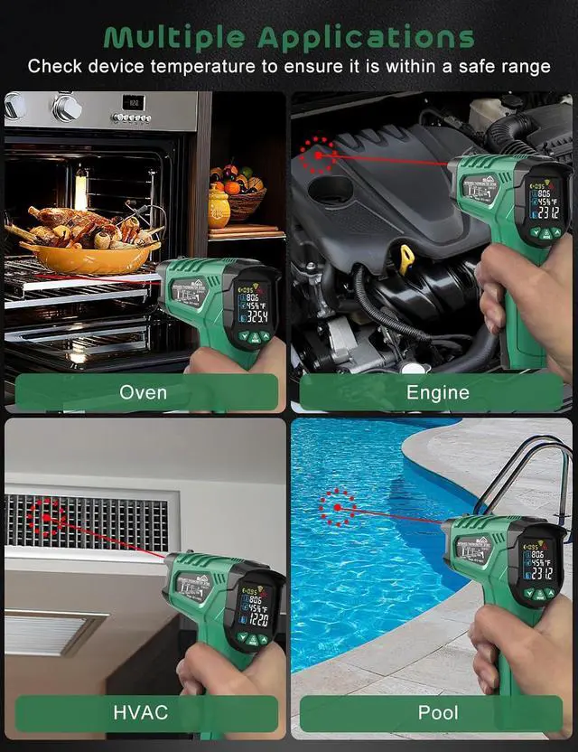 Alt view image 3 of 7 - Infrared Thermometer Gun,SQECH Laser Thermometer Gun -58~1472(-50~800),Temperature Gun with Ambient Temperature/Humidity/Adjustable Emissivity/Color Backlight for Cooking, Oven,Engine,HVAC