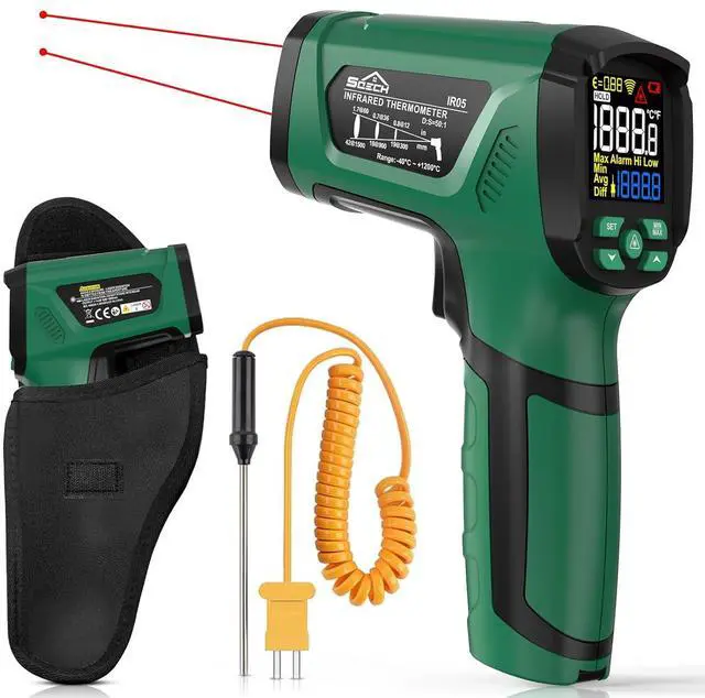 Main image of Infrared Thermometer Gun,SQECH Laser Thermometer Gun -40~2192(-40~1200),50:1 Non-Contact High Temp Thermometer with Thermocouple Probe,Color Backlight,Adjustable Emissivity,for Industry&Home
