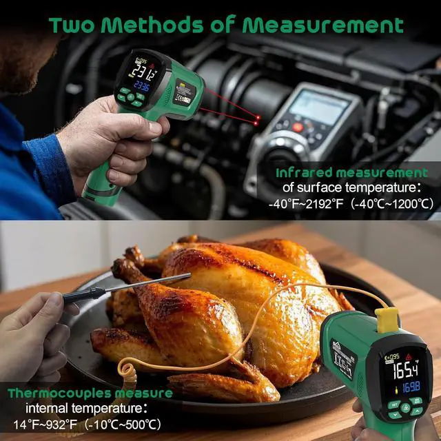 Alt view image 5 of 7 - Infrared Thermometer Gun,SQECH Laser Thermometer Gun -40~2192(-40~1200),50:1 Non-Contact High Temp Thermometer with Thermocouple Probe,Color Backlight,Adjustable Emissivity,for Industry&Home