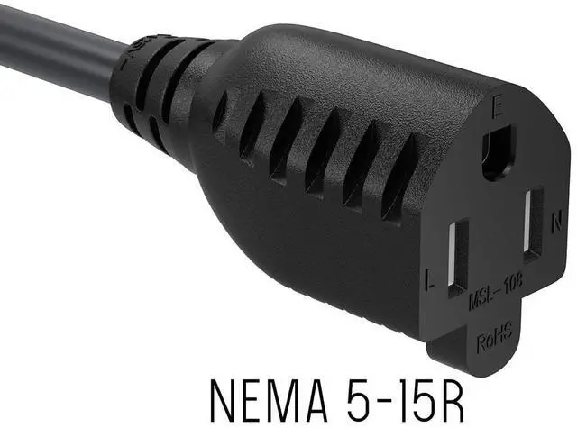Alt view image 5 of 7 - Cable Leader 8ft NEMA 5-15P to 5-15R Heavy Duty Power Extension Cord 16AWG, Black