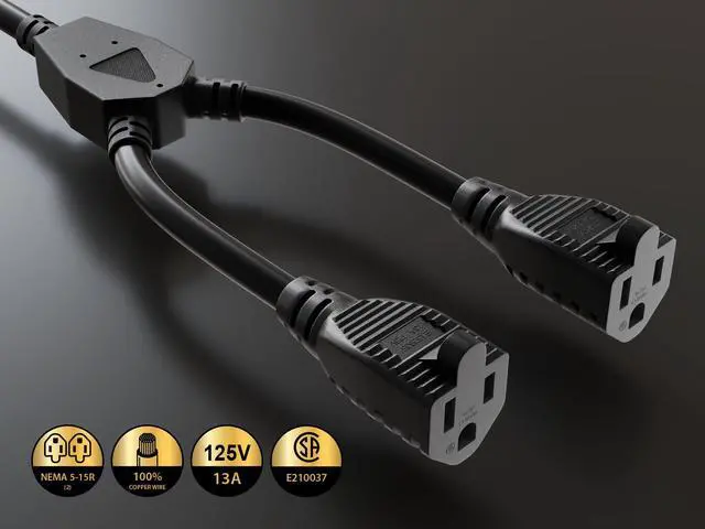 Alt view image 5 of 9 - Cable Leader Power Cord Splitter Cable for 2 NEMA 5-15R to 1 NEMA 5-15P (36 inches / 16 AWG)