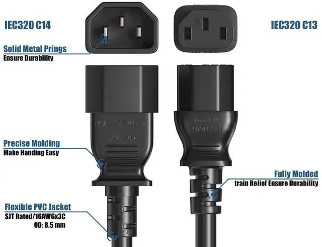 Alt view image 5 of 6 - cable leader 16 awg computer power extension cord (iec320 c13 to iec320 c14) ul listed (25 foot (1 pack))