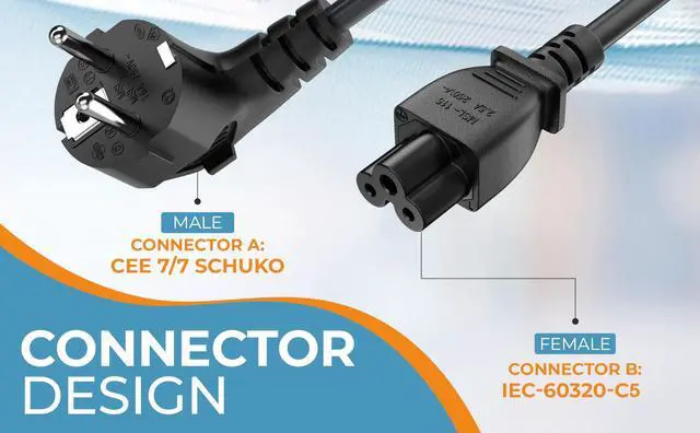 Alt view image 8 of 8 - cable leader 6ft 18 awg right angle european 3-prong notebook power cord cee 7/7 to iec320 c5