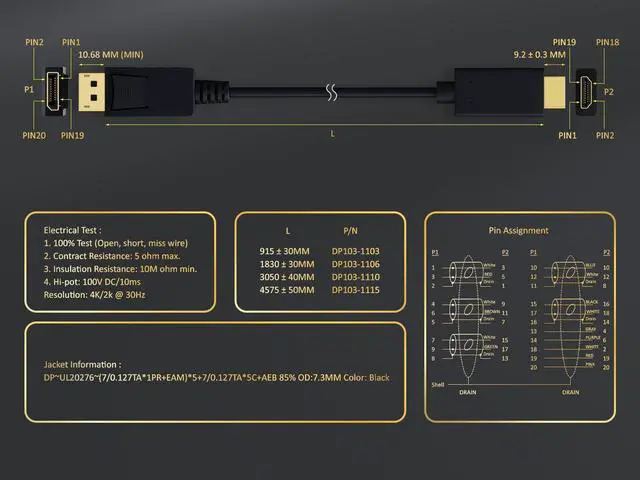 Alt view image 6 of 7 - Cable Leader 28 AWG Gold Plated Premium DisplayPort 1.2 to 4K HDMI Male to Male Cable with Latches (3 Foot (1 Pack))