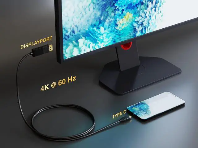 Alt view image 4 of 6 - Cable Leader USB 3.1 Type C Male to DisplayPort 4K @ 60Hz Male Cable, Black 10 Foot