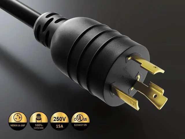 Alt view image 2 of 6 - CableLeader 6ft NEMA L6-20P to C13 Heavy-Duty Locking Power Cord 14 AWG 15A/250V SJT High Voltage Extension Cord, Twist-Locking Cord, UL Listed, Black