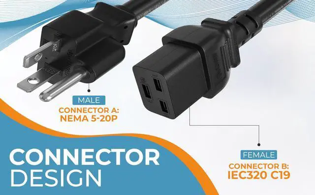 Alt view image 7 of 8 - cable leader 12 awg 20a 125v power cord nema 5-20p to iec 320 c19 (3ft)