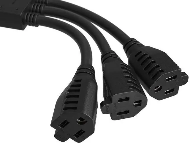 Alt view image 2 of 7 - CableLeader 3 Outlet Power Extension Splitter Cord Cable 5-15P to 5-15R x 3, Power Cord Extension, Heavy Duty Power Extension Cable, 14AWG, 3 Prong Splitter - 1 Pack, 1.1ft