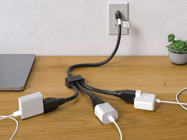 Alt view image 4 of 7 - CableLeader 3 Outlet Power Extension Splitter Cord Cable 5-15P to 5-15R x 3, Power Cord Extension, Heavy Duty Power Extension Cable, 14AWG, 3 Prong Splitter - 1 Pack, 1.1ft