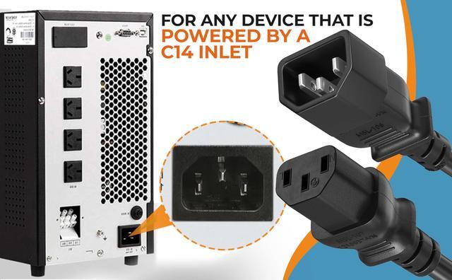 Alt view image 7 of 7 - CableLeader 10ft IEC-320 C13 to C14 Heavy-Duty Power Extension Cord 18 AWG 10A/250V SJT, Computer to PDU CPU Power Extension Cable, PC Power Cable, UL Listed, Black
