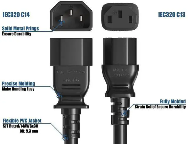 Alt view image 5 of 6 - cable leader 14 awg computer power extension cord (iec320 c13 to iec320 c14) ul listed (1 foot (1 pack))