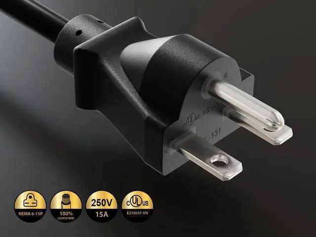 Alt view image 3 of 7 - cable leader 14 awg 15a 250v power cord (nema 6-15p to iec 320 c13) ul listed (15 foot (1 pack))