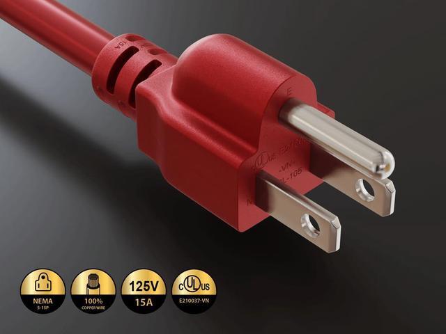 Alt view image 2 of 6 - CableLeader 4ft 14 AWG 15A 125V Power Cord Cable NEMA 5-15P to IEC320 C15, Red, UL Listed