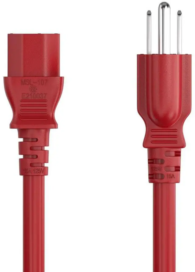 Alt view image 3 of 7 - CableLeader 4ft 18 AWG Universal Power Cord IEC320 C13 to NEMA 5-15P  Extension Power Cord  Compatible with Computers  Monitors  Printers & TVs  Red