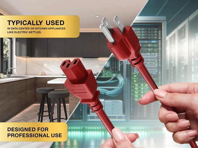 Alt view image 5 of 6 - CableLeader 4ft 14 AWG 15A 125V Power Cord Cable NEMA 5-15P to IEC320 C15, Red, UL Listed